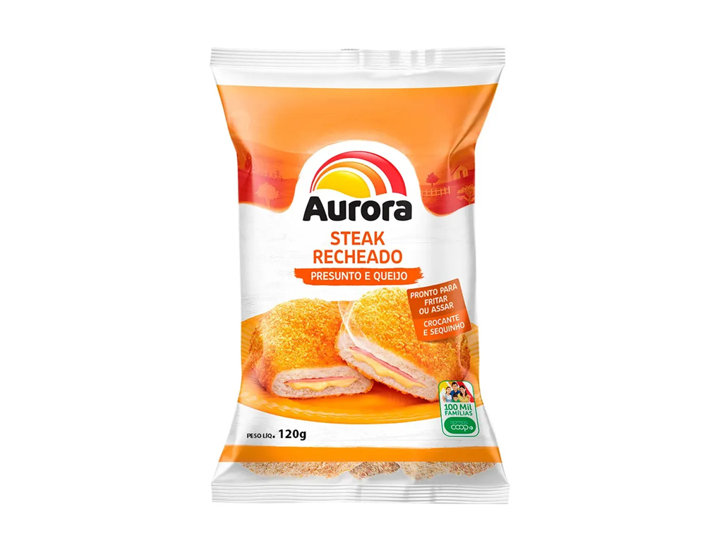 STEAK DE FRANGO RECHEADO EMPANADO CONGELADO AURORA 120 G (CX 25 UN)